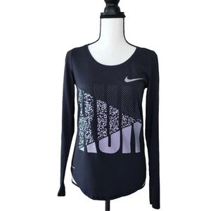 Nike Dri-fit Long Sleeves Black Shirt | Nike Out Run Yourself Top Size S…